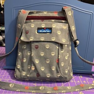 Closet Clean Out Kavu Gray and Red Crossbody Bag with Owl Design